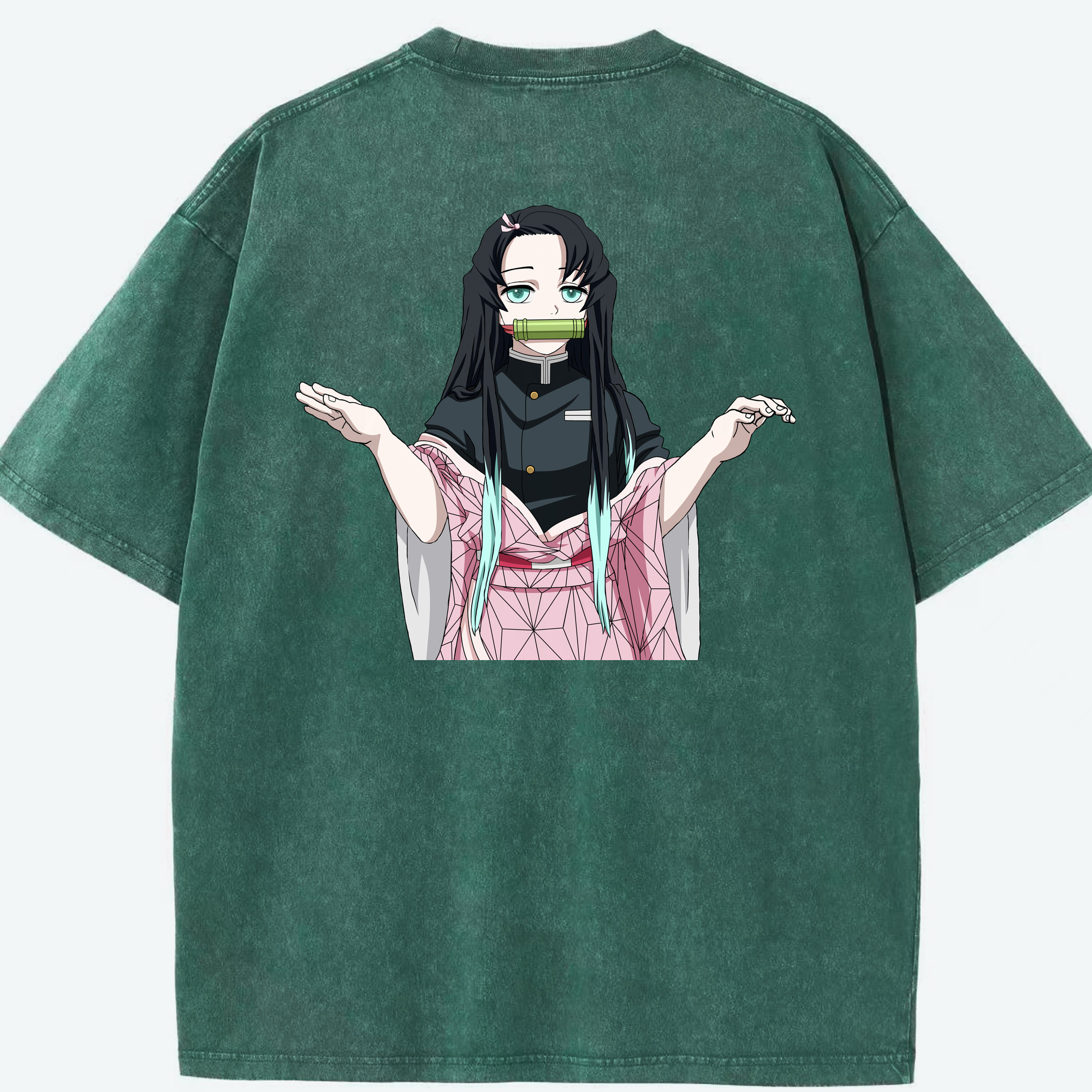 （画像用） 鬼滅の刃（きめつのやいば）竈門 禰󠄀豆子／かまど ねずこ Kamado Nezuko 綿100% ヴィンテージ風 半袖Tシャツ（背面プリント）
